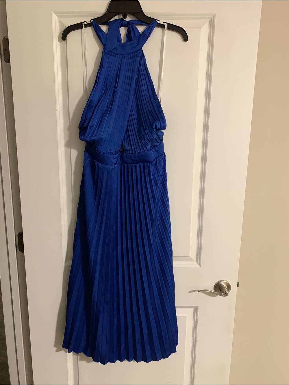 Lulu's Royal Blue Halter Pleated Midi Dress